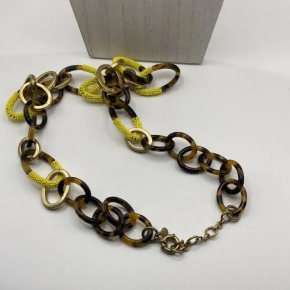 J.Crew‎ Tortoise Links yellow seed beads gold tone 30